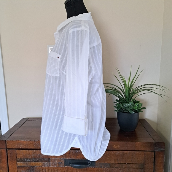 Tommy Hilfiger White Cotton Blouse Ladies XXL Roll Tab Long Sleeve Poplin Shirt - Picture 5 of 10